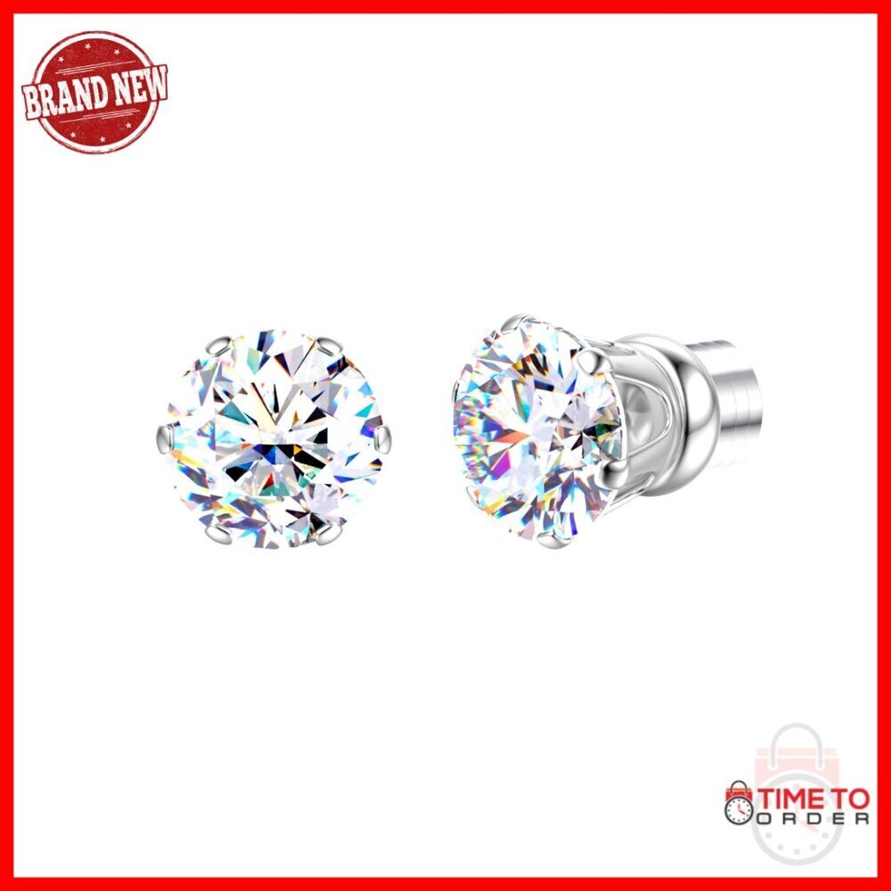 Moissanite Magnetic Clip-On Earrings 18K White Gold Plated Hypoallergenic